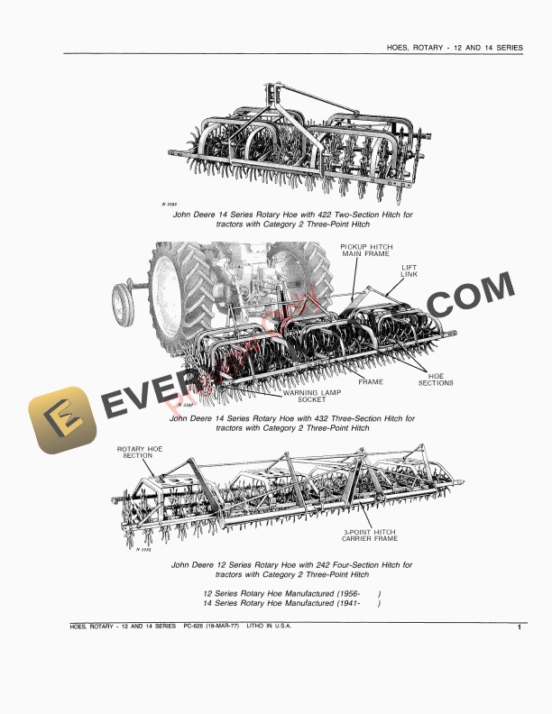 John Deere 12, 14 Series Rotary Hoes Parts Catalog PC626 18MAR77-5