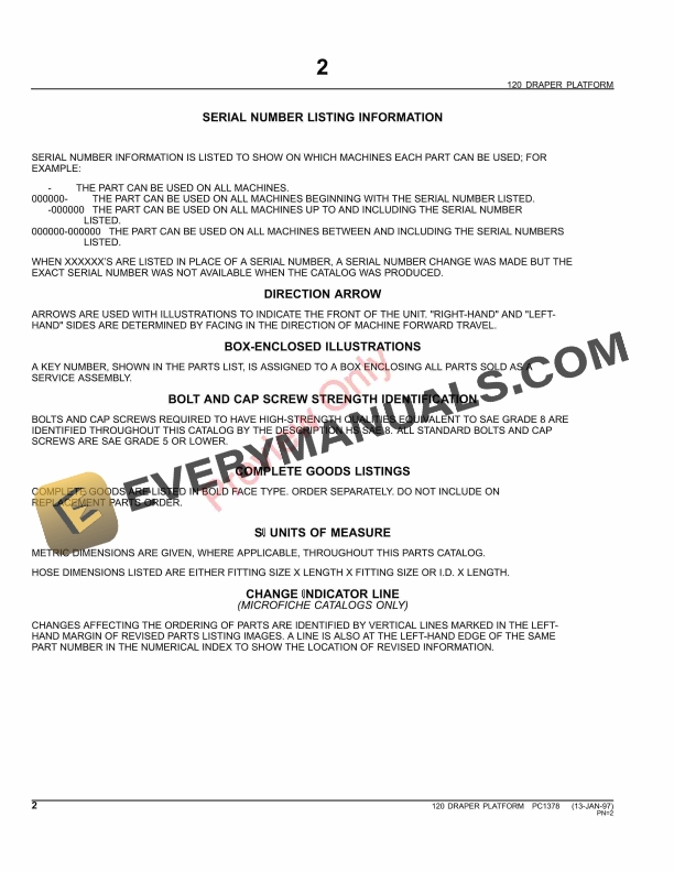John Deere 120 Draper Platform Parts Catalog PC1378 11MAY11-4
