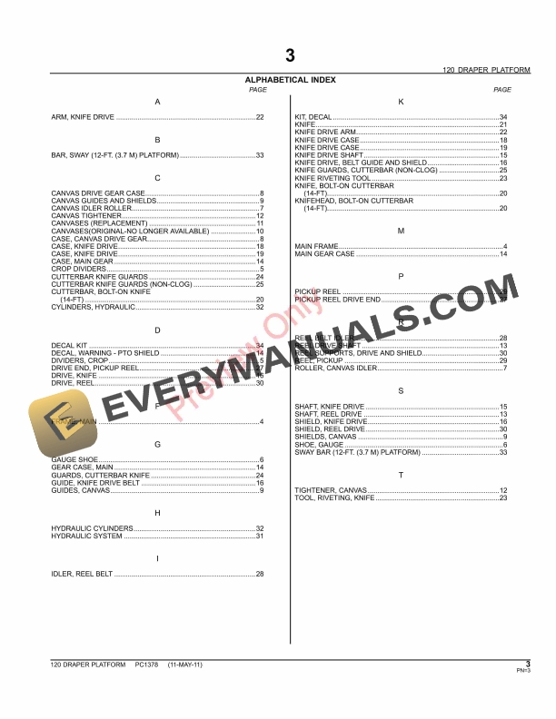 John Deere 120 Draper Platform Parts Catalog PC1378 11MAY11-5