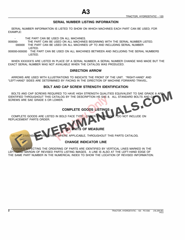 John Deere 120 Lawn and Garden Tractor Parts Catalog PC1200 12APR93-4