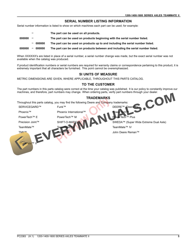 John Deere 1200-1400-1600 SERIES AXLES TEAMMATE II-OEM Parts Catalog PC2383 13APR20-5