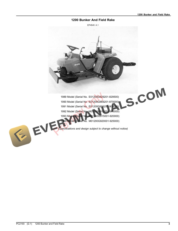 John Deere 1200 BUNKER AND FIELD RAKE Parts Catalog PC2193 03OCT23-3