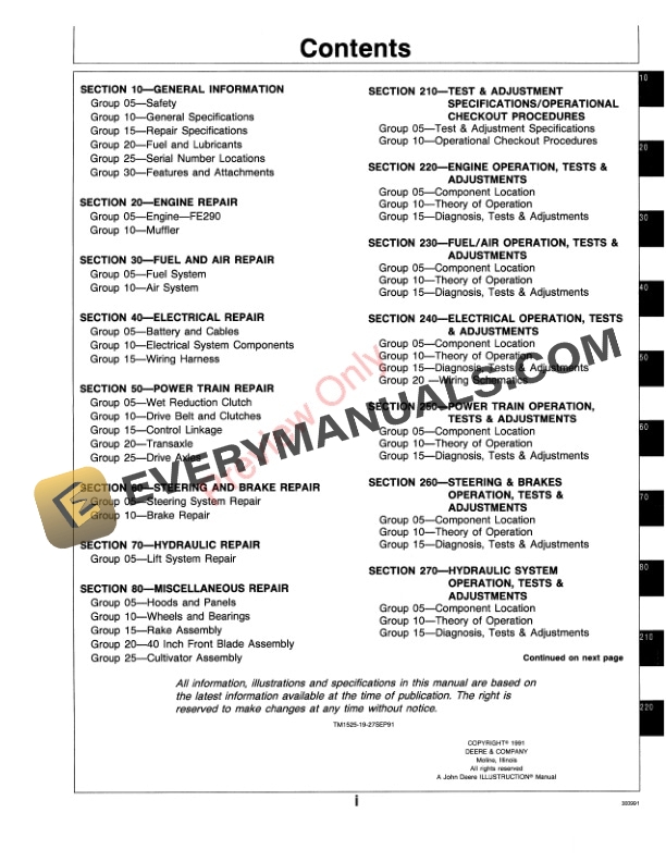 John Deere 1200 Bunker and Field Rake Technical Manual TM1525 27SEP91 3