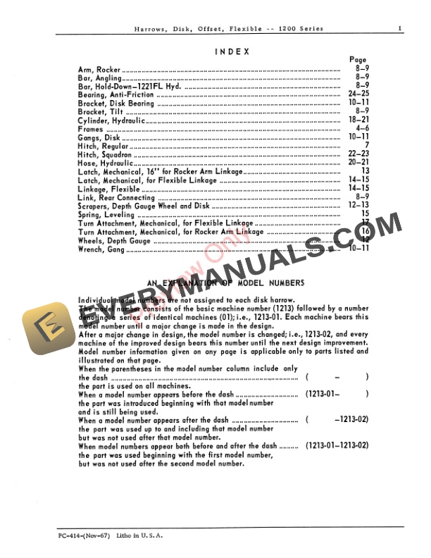John Deere 1200 Flexible Disk Harrow Parts Catalog PC414 01NOV67-3