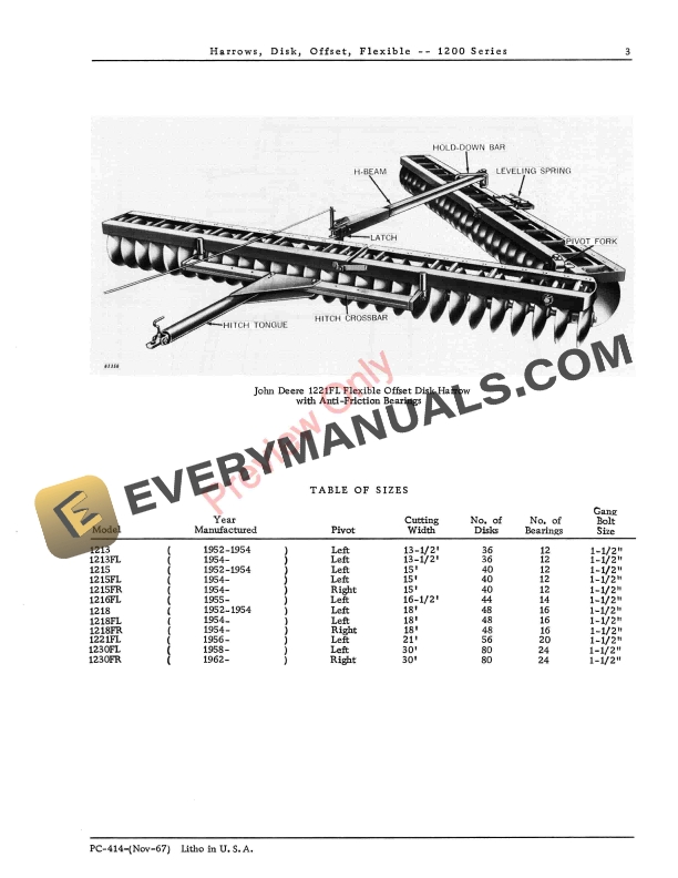 John Deere 1200 Flexible Disk Harrow Parts Catalog PC414 01NOV67-5