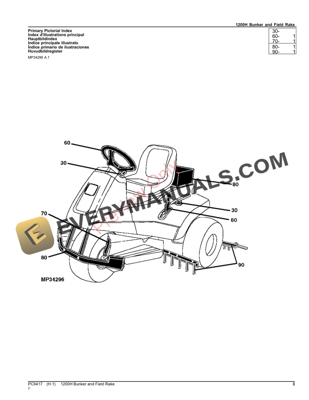 John Deere 1200 HYDRO BUNKER AND FIELD RAKE Parts Catalog PC9417 09OCT23-3