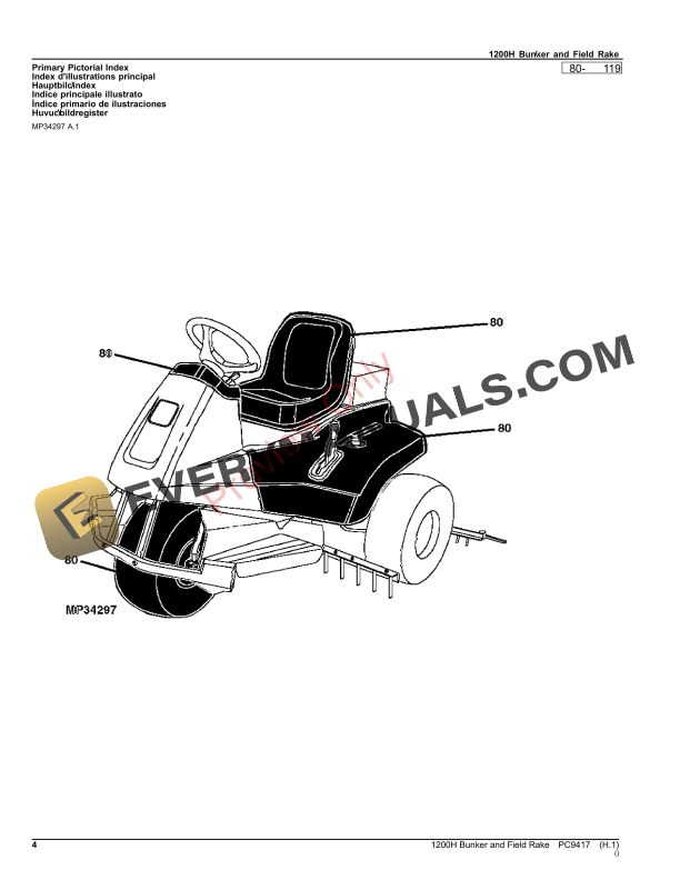 John Deere 1200 HYDRO BUNKER AND FIELD RAKE Parts Catalog PC9417 09OCT23-4