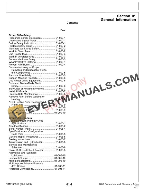 John Deere 1200 Series TeamMate II Inboard Planetary Axles Component Technical Manual CTM138519 22JUN23 5