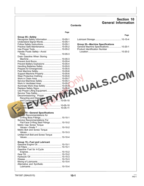 John Deere 1200A Bunker and Field Rake Technical Manual TM1587 26AUG15 5