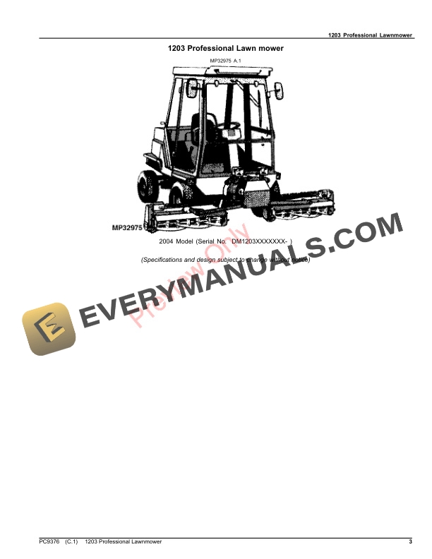 John Deere 1203 Professional Lawn Mower Parts Catalog PC9376 24APR19-3