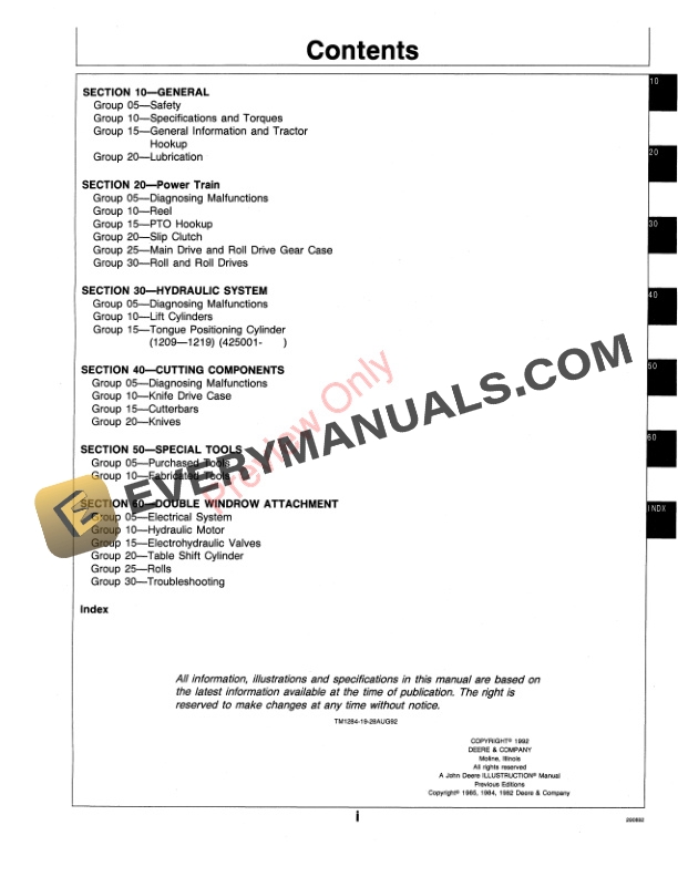 John Deere 1207 1209 1217 1219 Mower Conditioners Technical Manual TM1284 28AUG92 3