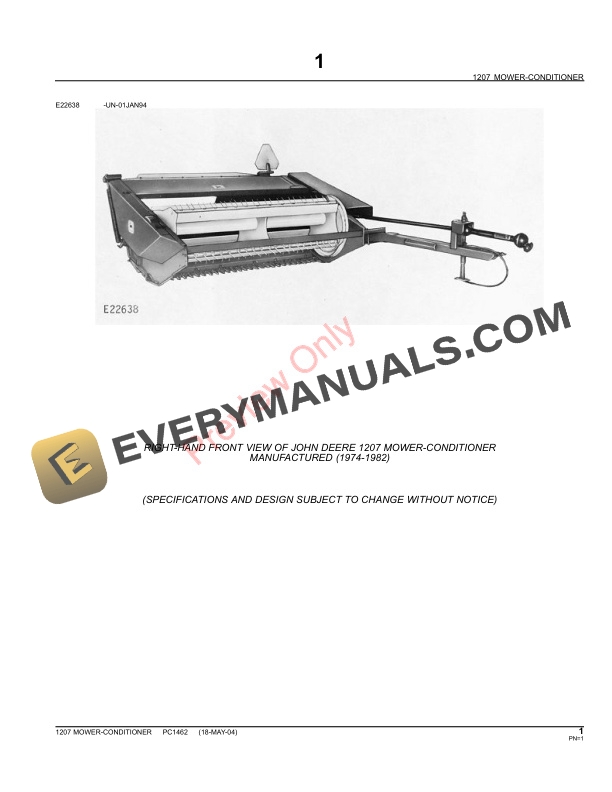 John Deere 1207 Mower Conditioner Parts Catalog PC1462 09MAY11-3