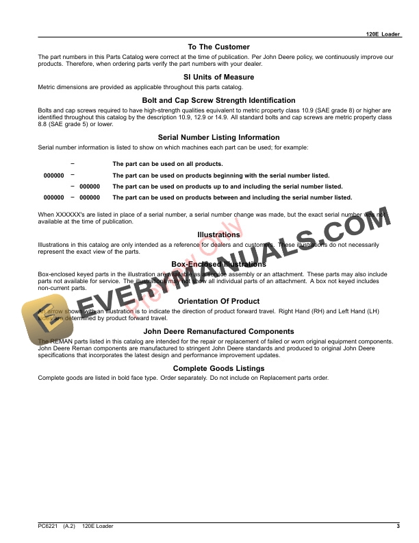 John Deere 120E Loader Parts Catalog PC6221 06OCT22-3
