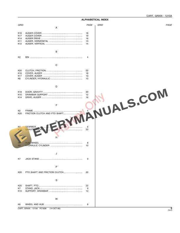 John Deere 1210A Grain Cart Parts Catalog PC1608 14OCT86-5