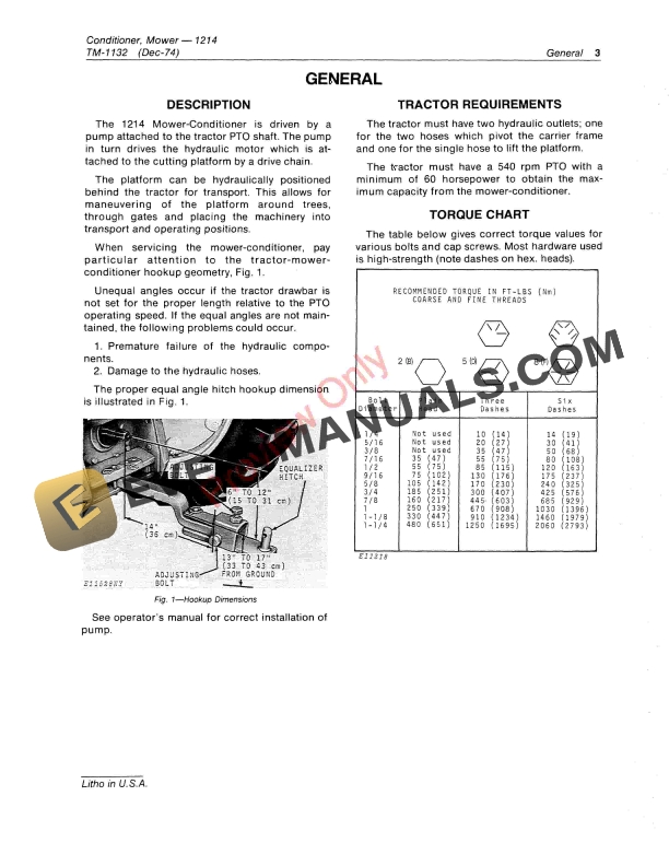 John Deere 1214 Conditioner Mower Technical Manual TM1132 01DEC74 5