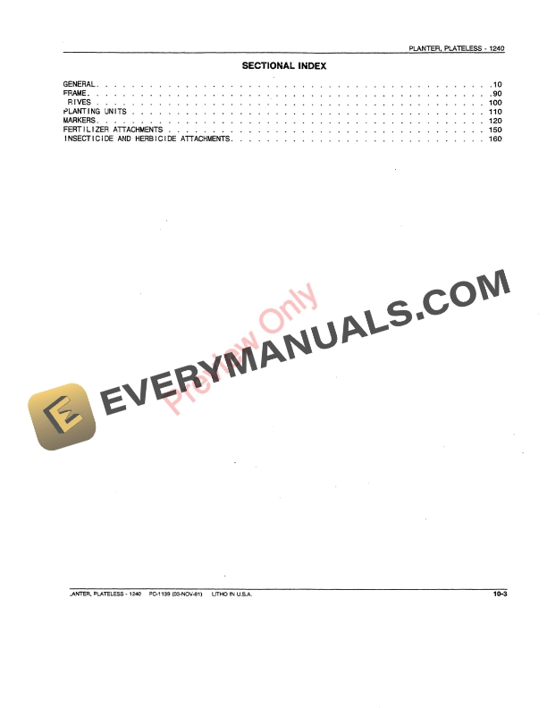 John Deere 1240 Plateless Planter Parts Catalog PC1139 01NOV81 5
