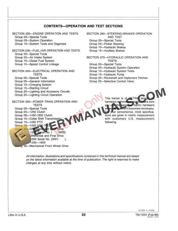 John Deere 1250 1450 and 1650 Tractors Technical Manual TM1253 01JUL87 4