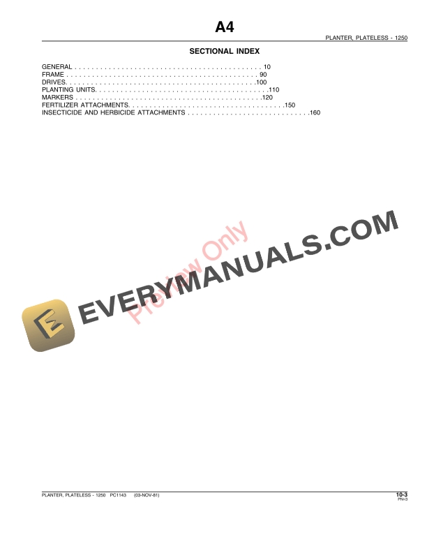 John Deere 1250 Plateless Planter Parts Catalog PC1143 01NOV81 5