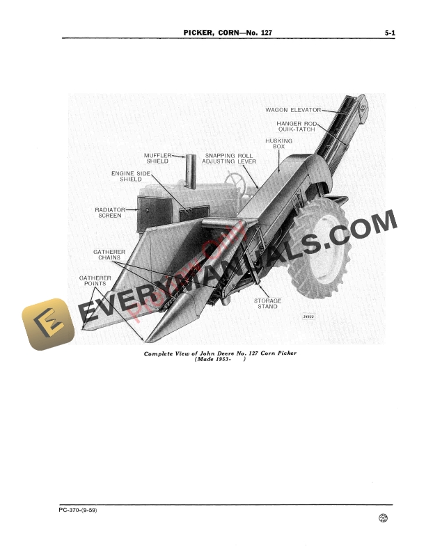 John Deere 127 Corn Picker Parts Catalog PC370 01SEP59-5