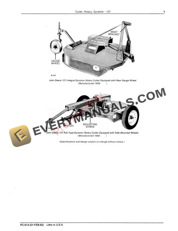 John Deere 127 Gyramor Rotary Cutter Parts Catalog PC614 01FEB82-3