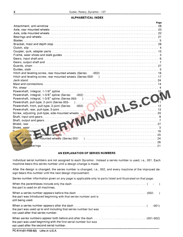 John Deere 127 Gyramor Rotary Cutter Parts Catalog PC614 01FEB82-4