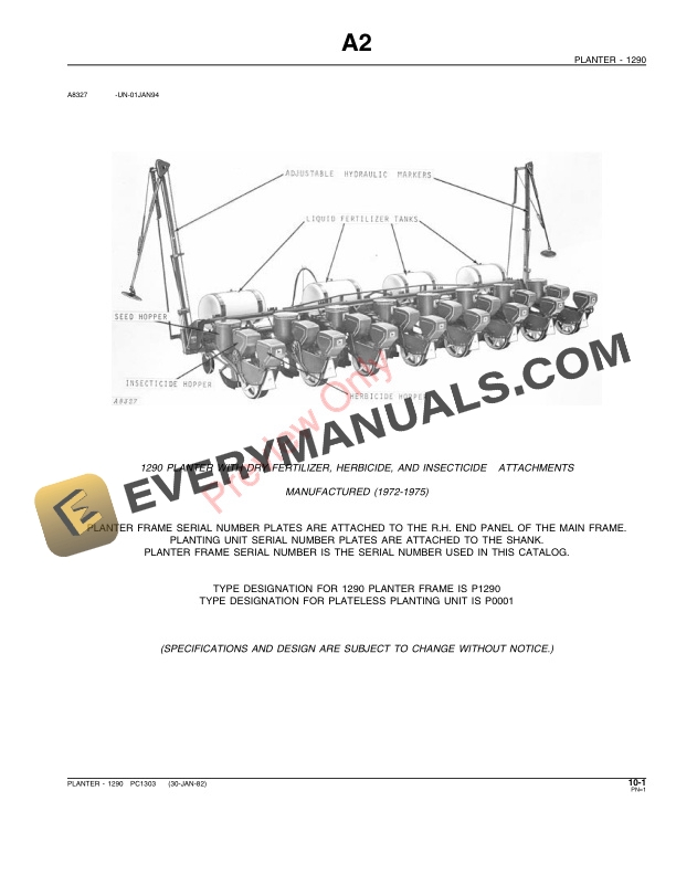 John Deere 1290 Plateless Planter Parts Catalog PC1303 16FEB82-3