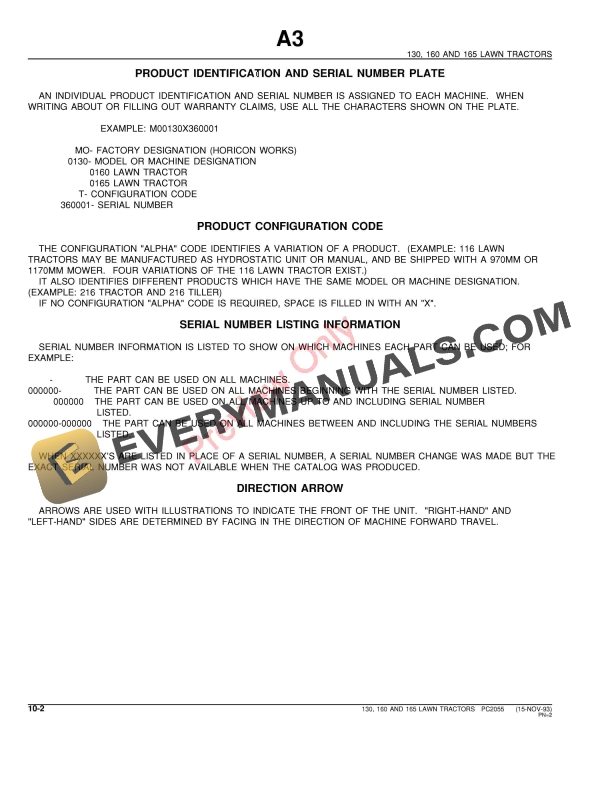 John Deere 130, 160 and 165 Lawn Tractors Parts Catalog PC2055 15NOV93-4