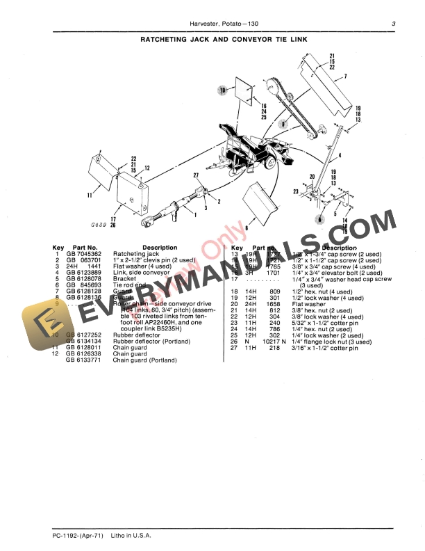 John Deere 130 Potato Harvester Parts Catalog PC1192 01APR71 5