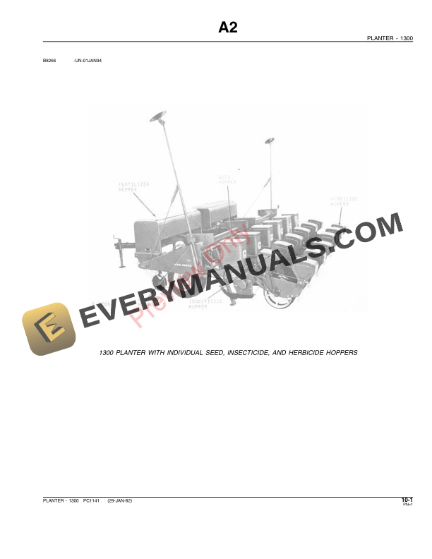 John Deere 1300 Plateless Planter Parts Catalog PC1141 29JAN82 3