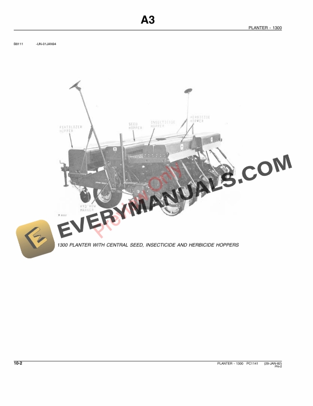 John Deere 1300 Plateless Planter Parts Catalog PC1141 29JAN82 4
