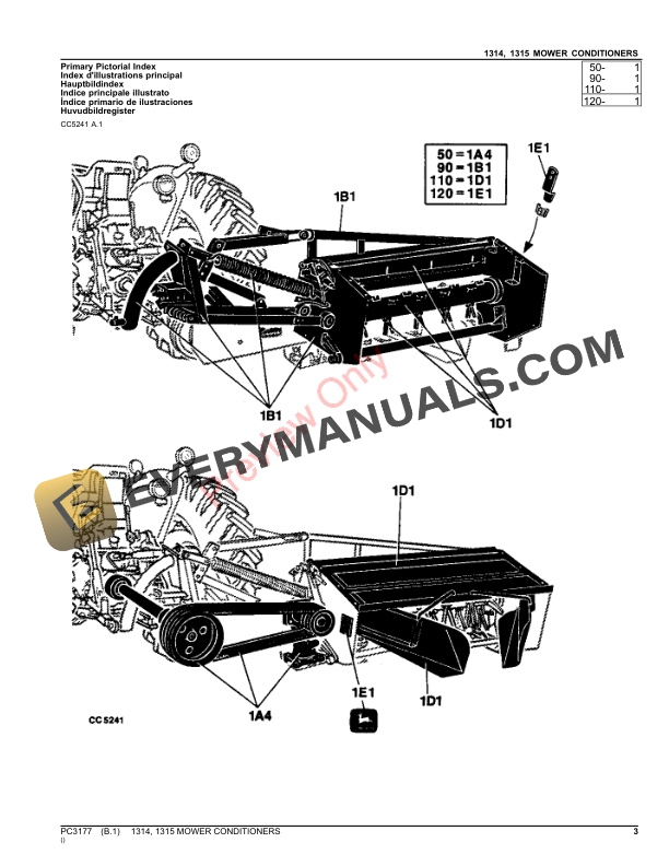 John Deere 1314, 1315 MOWER CONDITIONERS Parts Catalog PC3177 20SEP21-3