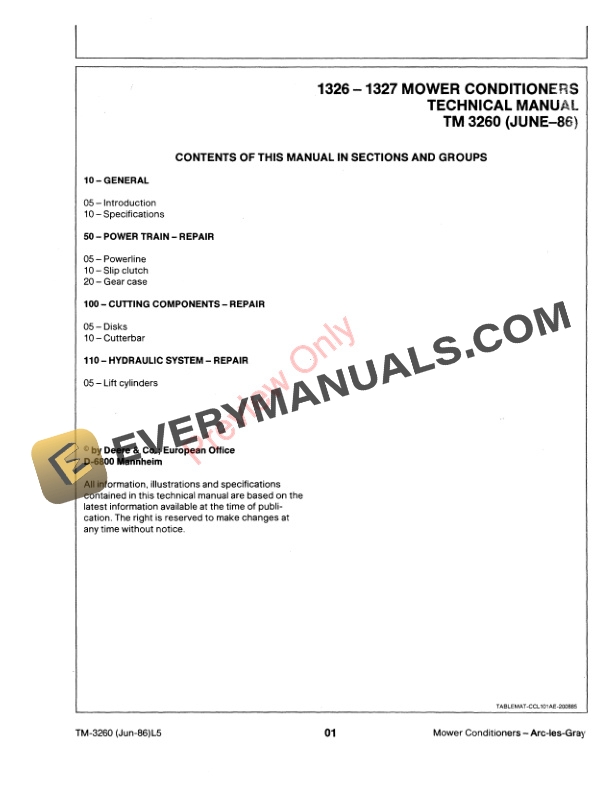 John Deere 1326, 1327 Impeller Mower-Conditioners Technical Manual TM3260 01JUN86 PDF 10 John Deere 1326 1327 Impeller Mower Conditioners Technical Manual TM3260 01JUN86 3