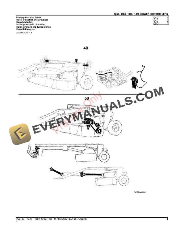John Deere 1350, 1360, 1460 AND 1470 MOWER CONDITIONERS Parts Catalog PC3189 23AUG21 4 John Deere 1350, 1360, 1460 AND 1470 MOWER CONDITIONERS Parts Catalog PC3189 23AUG21-3