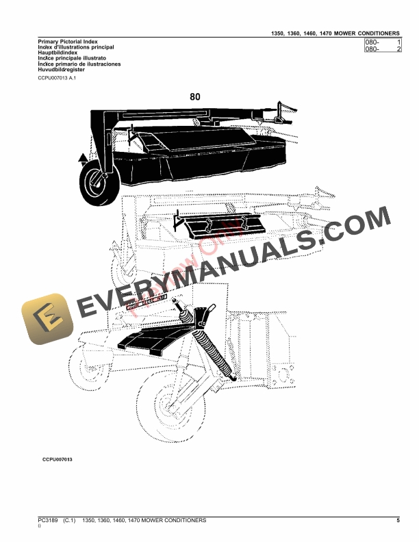 John Deere 1350, 1360, 1460 AND 1470 MOWER CONDITIONERS Parts Catalog PC3189 23AUG21 6 John Deere 1350, 1360, 1460 AND 1470 MOWER CONDITIONERS Parts Catalog PC3189 23AUG21-5