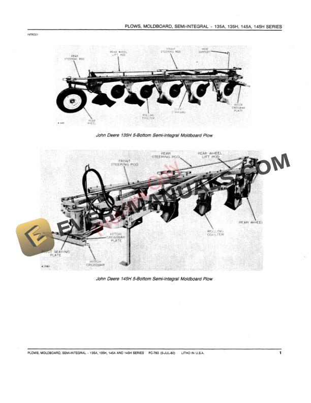 John Deere 135A, 135H, 145A, 145H Series Semi-Integral Moldboard Plows Parts Catalog PC783 03JUL80-3