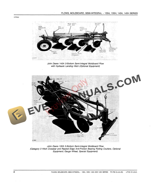 John Deere 135A, 135H, 145A, 145H Series Semi-Integral Moldboard Plows Parts Catalog PC783 03JUL80-4