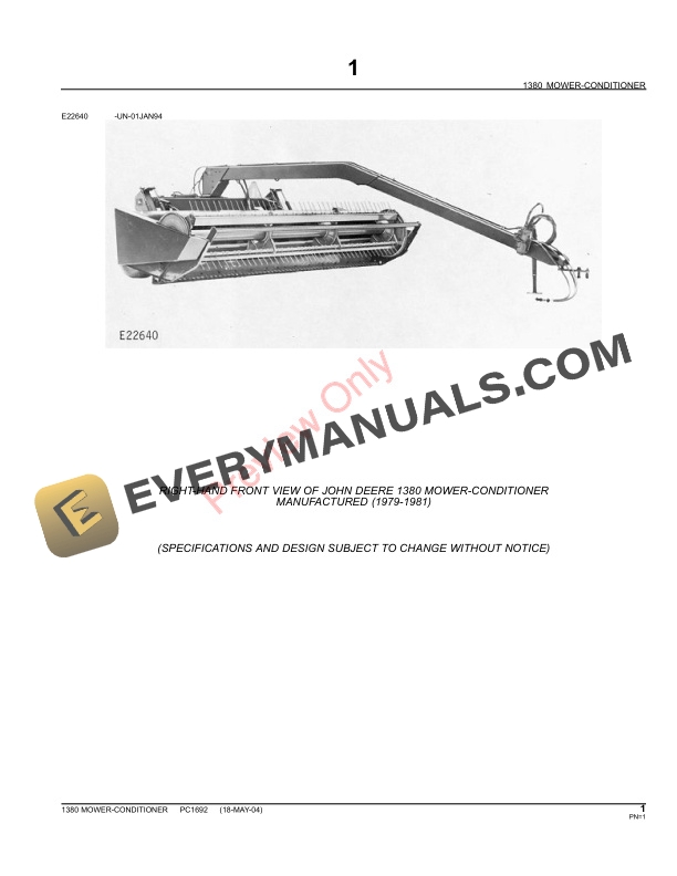 John Deere 1380 Mower Conditioner Parts Catalog PC1692 09MAY11-3