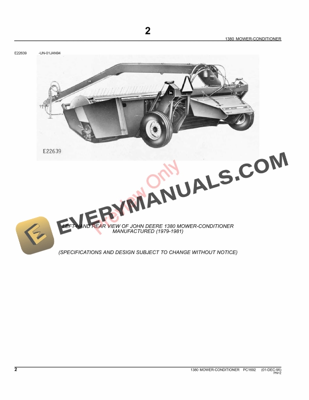 John Deere 1380 Mower Conditioner Parts Catalog PC1692 09MAY11-4