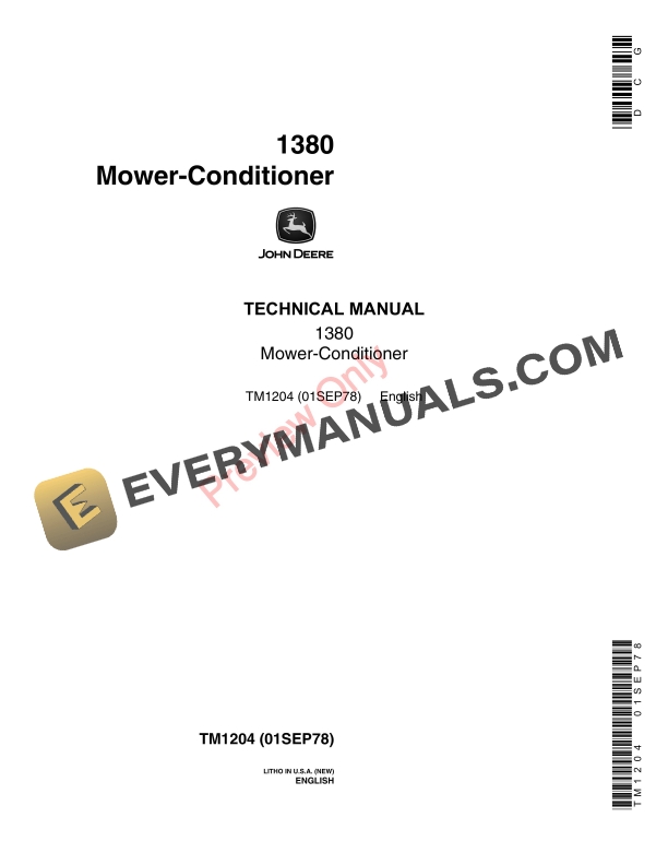 John Deere 1380 Mower Conditioner Technical Manual TM1204 01SEP78-1