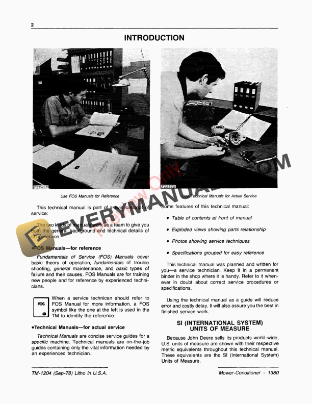 John Deere 1380 Mower Conditioner Technical Manual TM1204 01SEP78 4