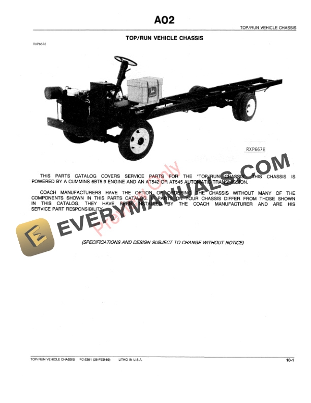 John Deere 14, 16 and 18 Top Run Commercial Chassis with 6 Parts Catalog PC2261 28FEB89-3