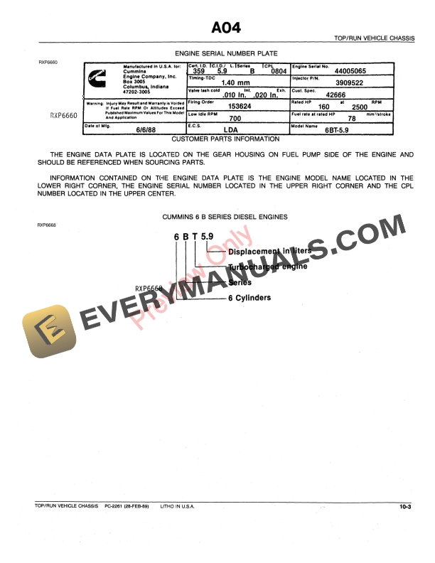 John Deere 14, 16 and 18 Top Run Commercial Chassis with 6 Parts Catalog PC2261 28FEB89-5