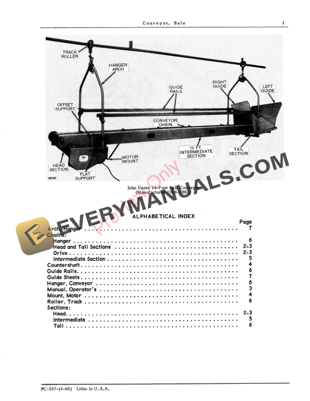 John Deere 14-Foot Barn Bale Conveyor Parts Catalog PC557 01APR65-3