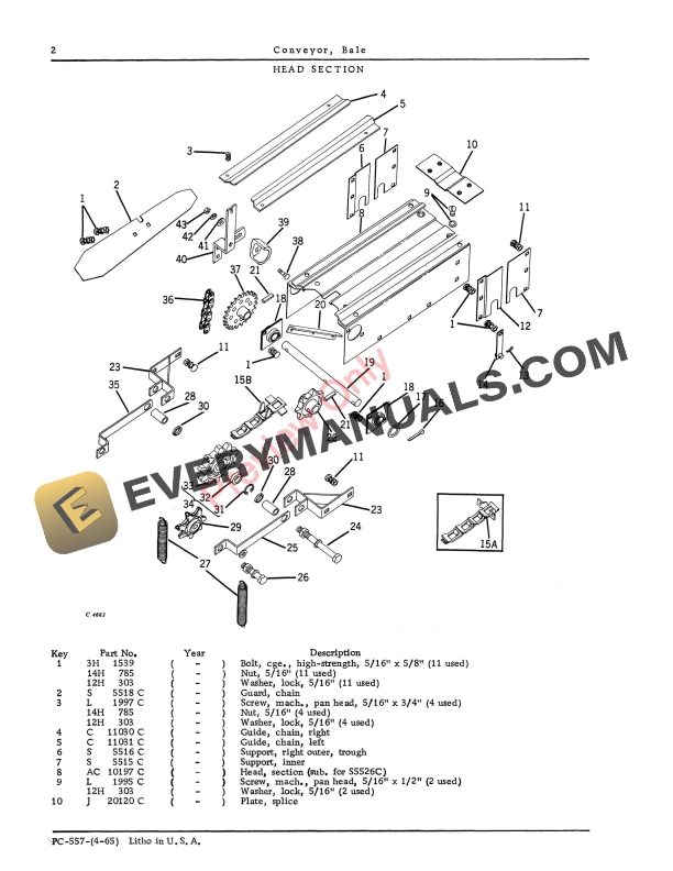 John Deere 14-Foot Barn Bale Conveyor Parts Catalog PC557 01APR65-4