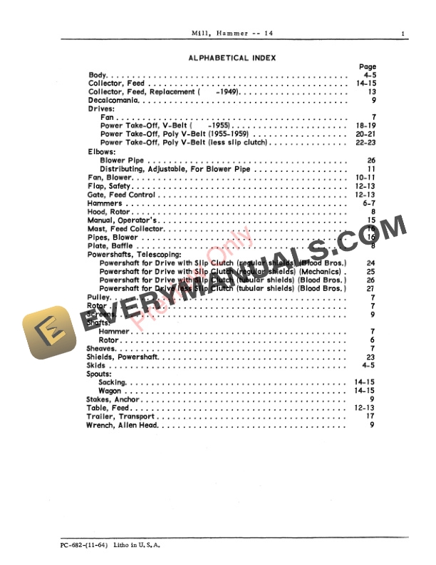 John Deere 14 Hammer Mill Parts Catalog PC682 01NOV64-3