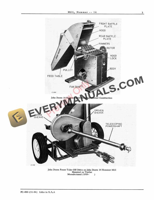 John Deere 14 Hammer Mill Parts Catalog PC682 01NOV64-5