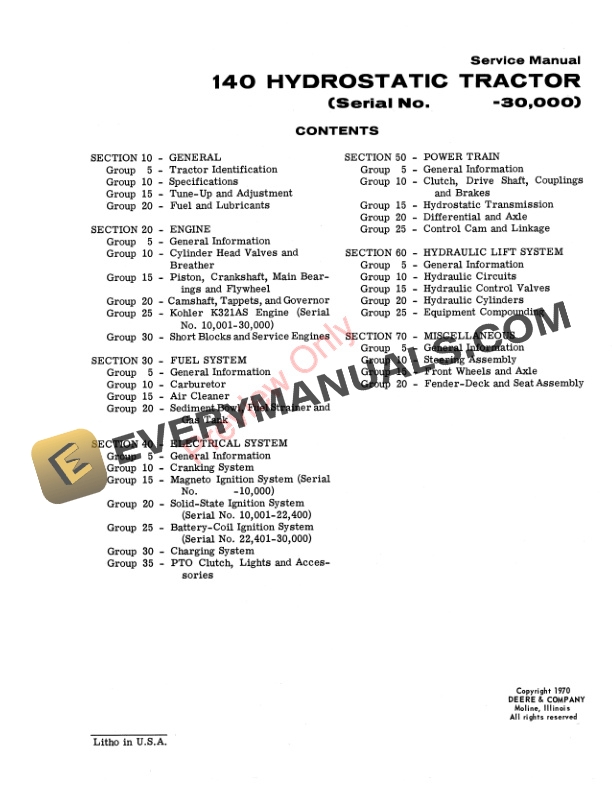 John Deere 140 Hydrostatic Tractor Service Manual SM2086 01AUG70 3