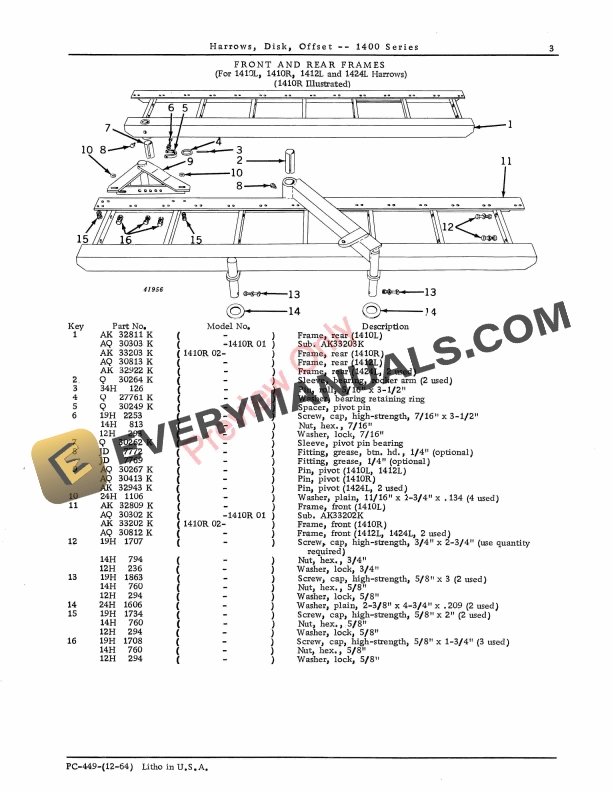John Deere 1400 Disk Harrow, Offset Parts Catalog PC449 01DEC64-5