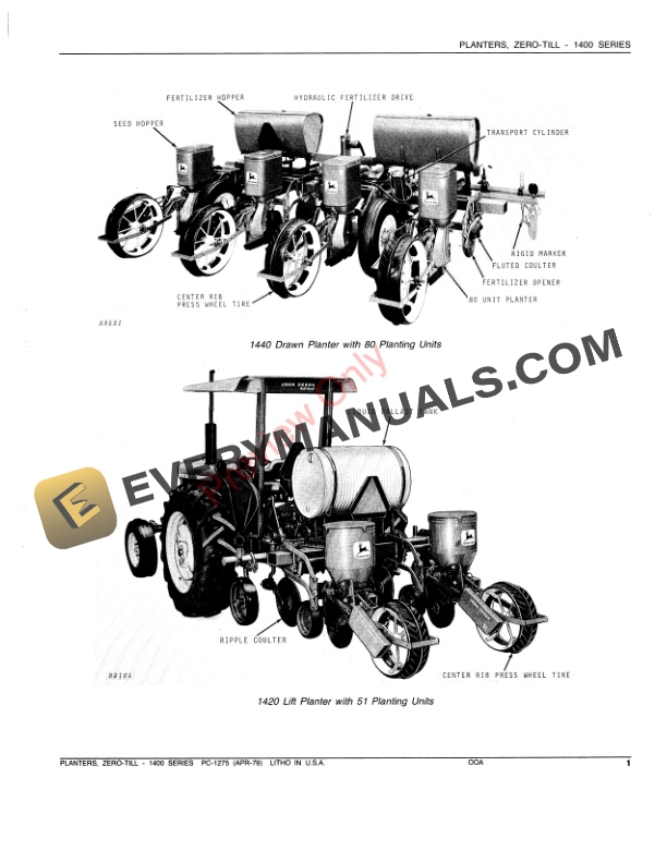 John Deere 1400 Series Zero-Till Planters Parts Catalog PC1275 01APR79-3