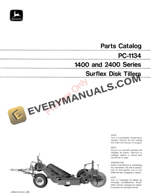 John Deere 1400 and 2400 Series Surflex Disk Tillers Parts Catalog PC1134 01JUN71 3